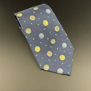 Chanel Silk Tie Blue Golf Ball Tee Pattern CC Logo France Authentic Luxury